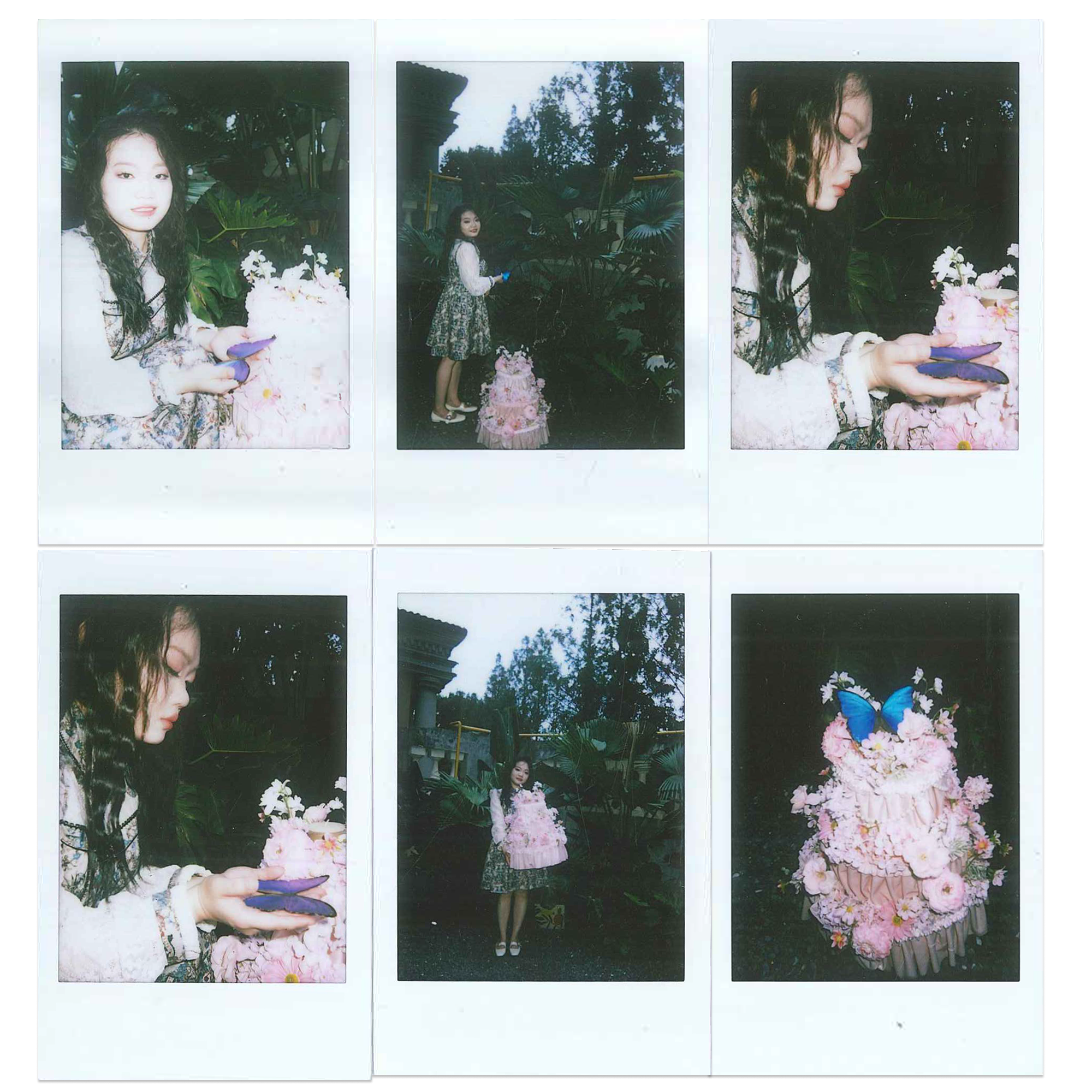 Anicca's founder Qi Cao holding butterfly at Anicca's outdoor birthday party